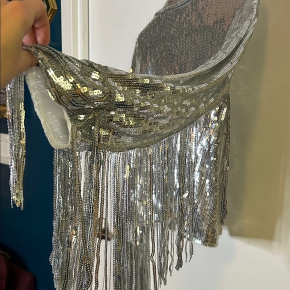 Silver Sequin Fringe Jacket – Cropped Disco / Festival Statement Piece - Picture 3 of 12